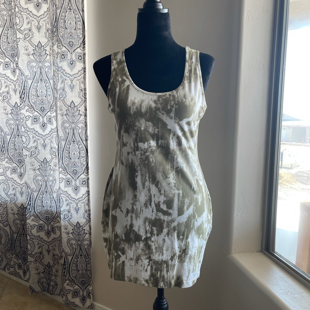 Abstract green and white mini dress